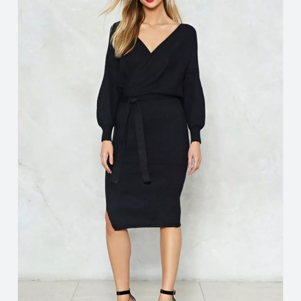 Fashion Nova black knit ribbed dress